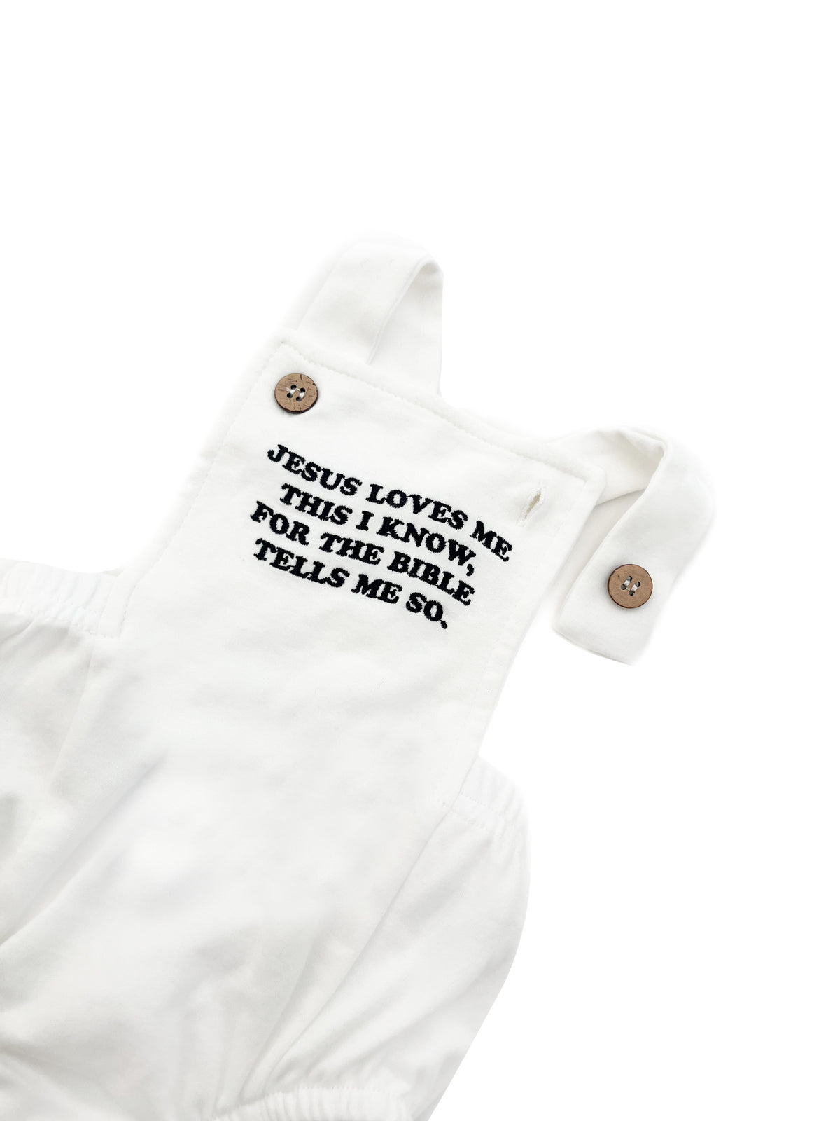 Jesus Loves Me This I Know Embroidered Romper