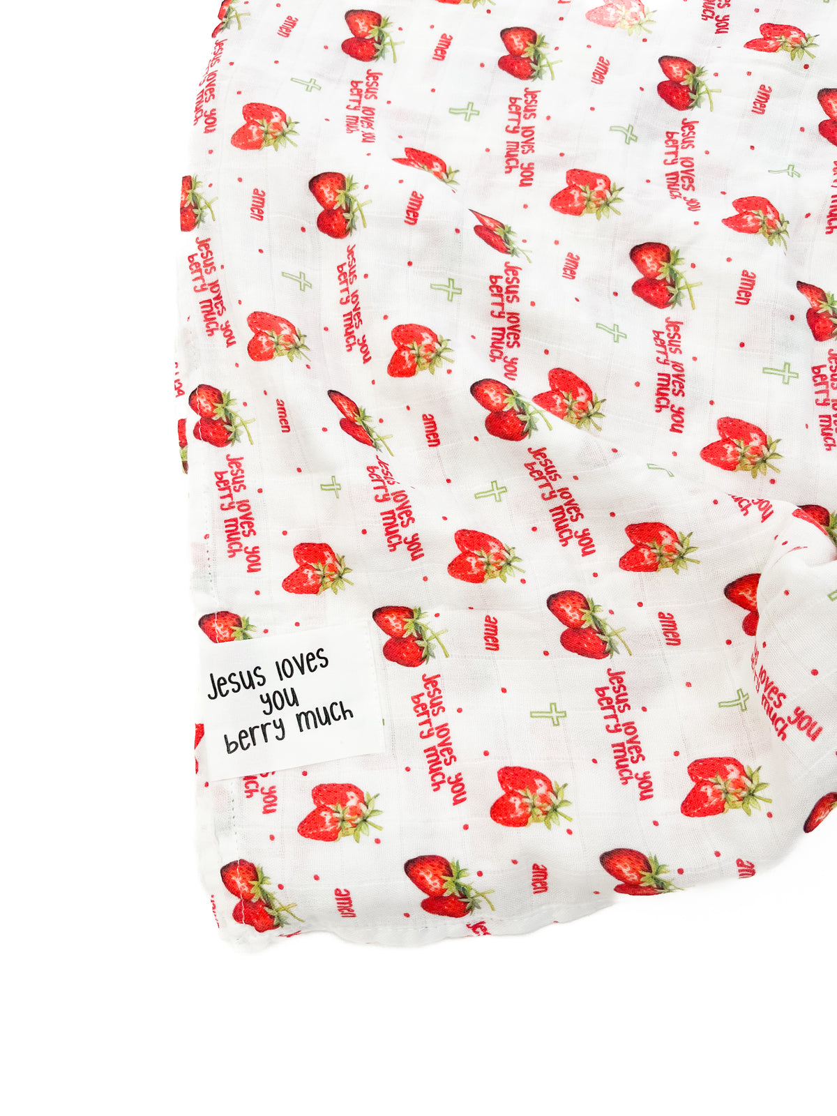 Jesus Loves You Berry Much Strawberry Swaddle