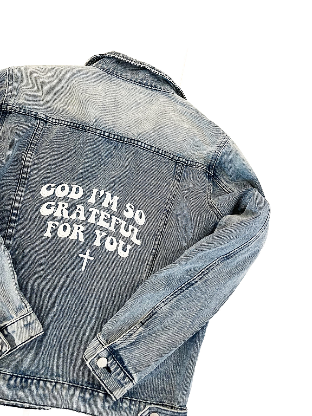 God I'm So Grateful Women's Embroidered Denim Jacket