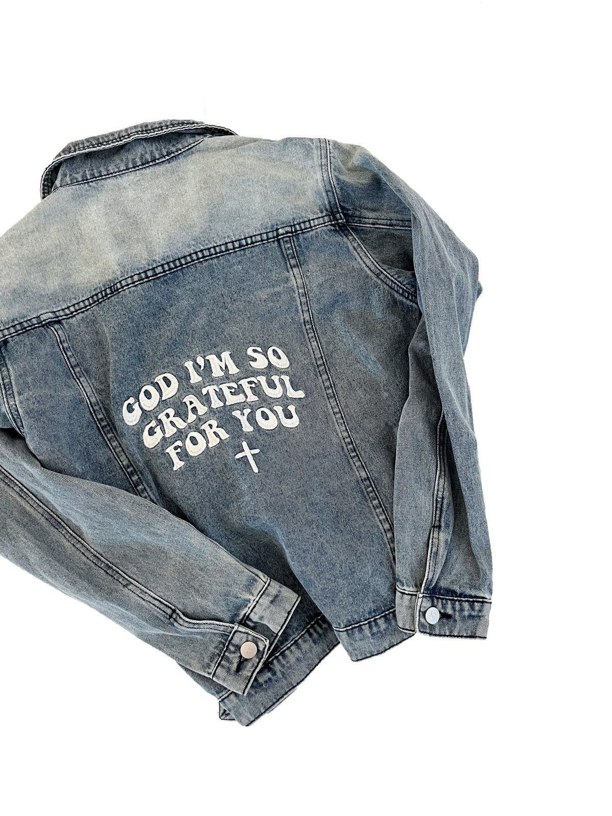 God I'm So Grateful Women's Embroidered Denim Jacket