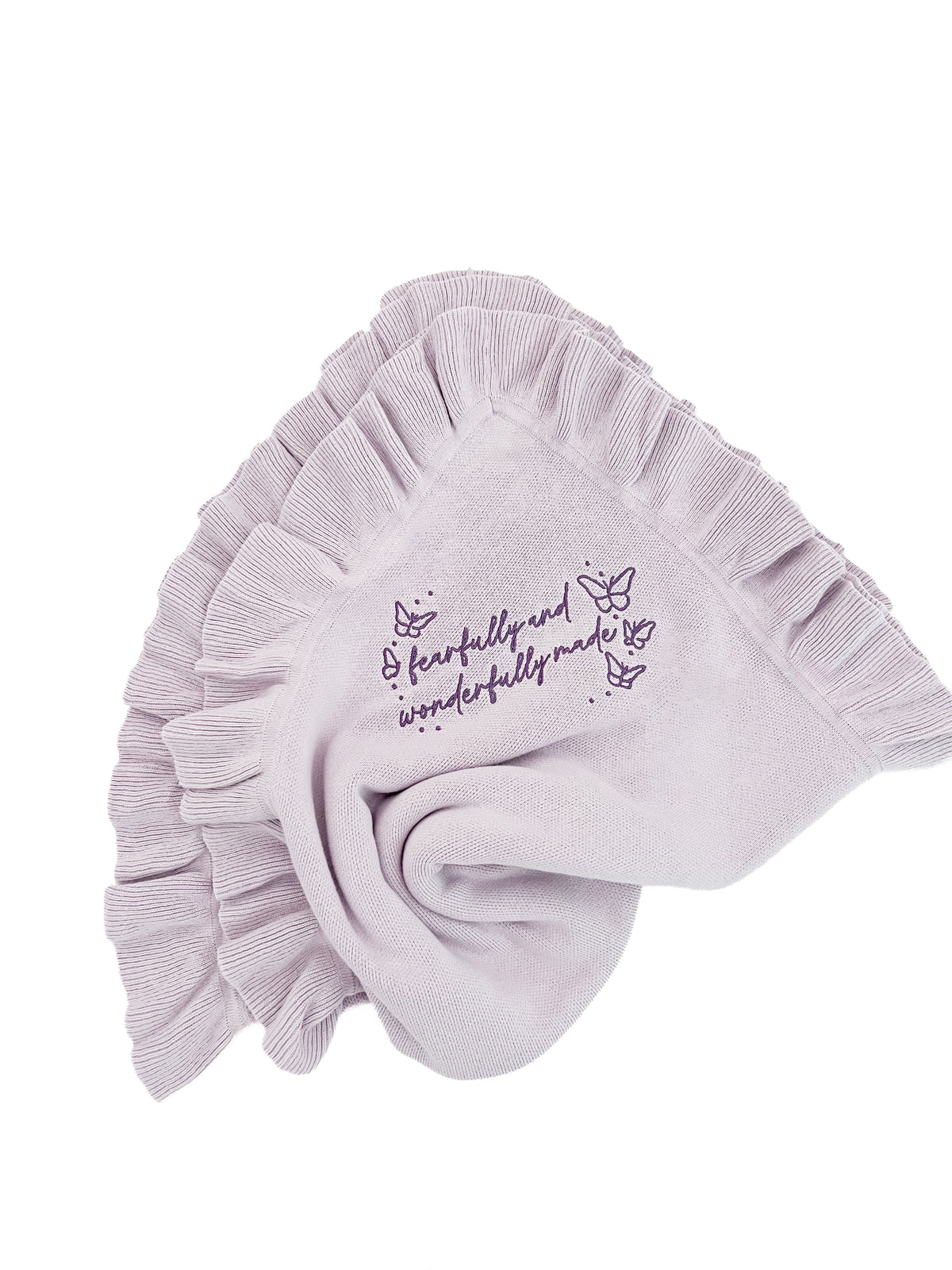 Fearfully and Wonderfully Made Knit Ruffled Blanket