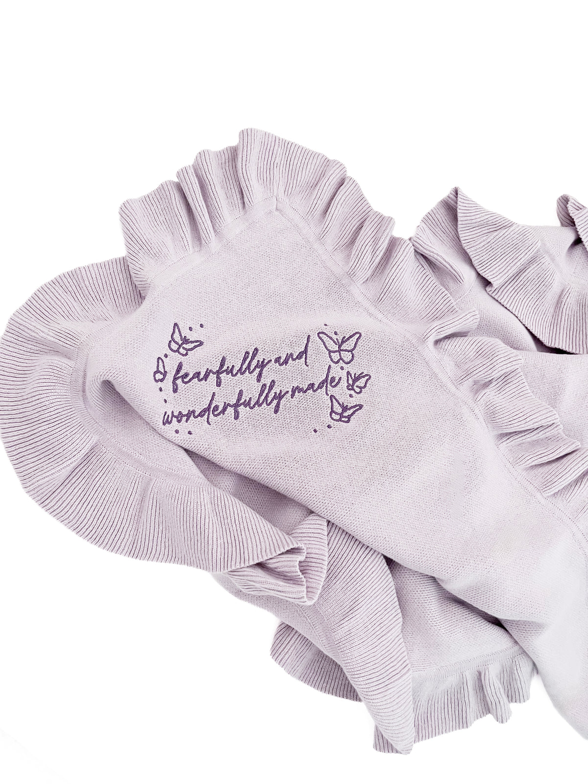 Fearfully and Wonderfully Made Knit Ruffled Blanket