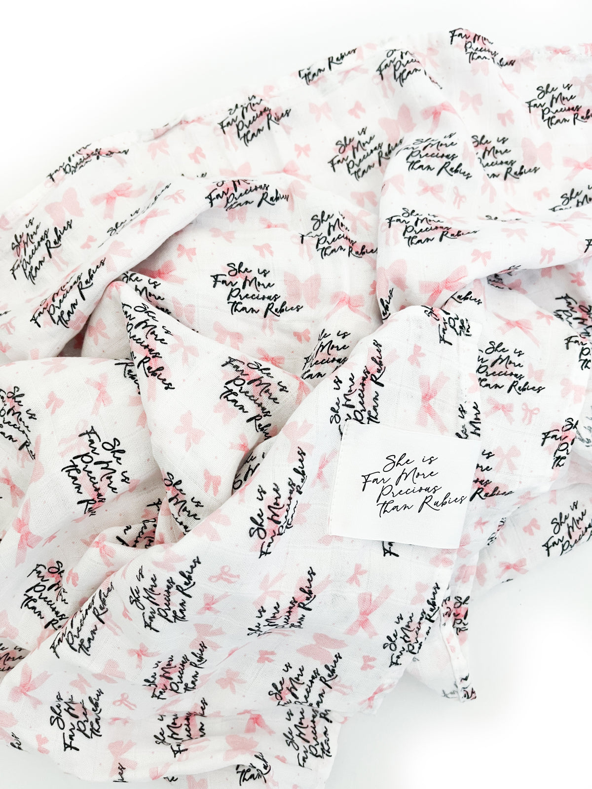 She is Far More Precious Bow Swaddle Blanket