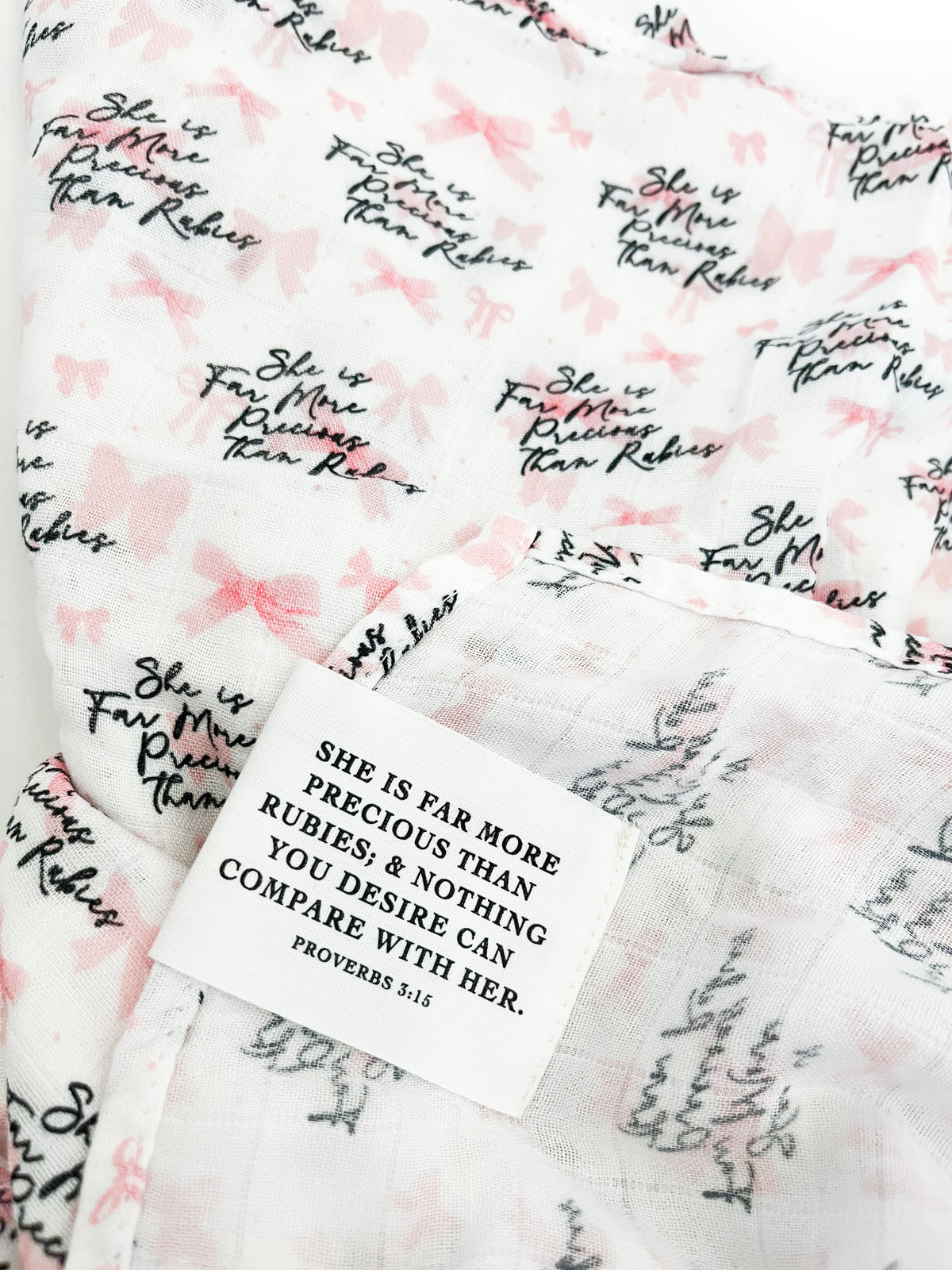 She is Far More Precious Bow Swaddle Blanket