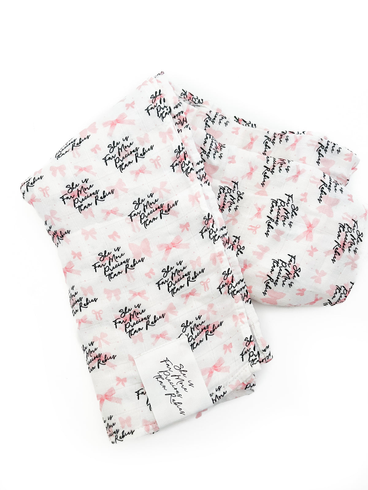 She is Far More Precious Bow Swaddle Blanket