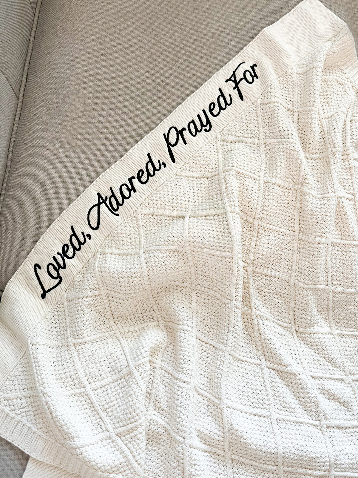 Loved, Adored, Prayed For Embroidered Blanket