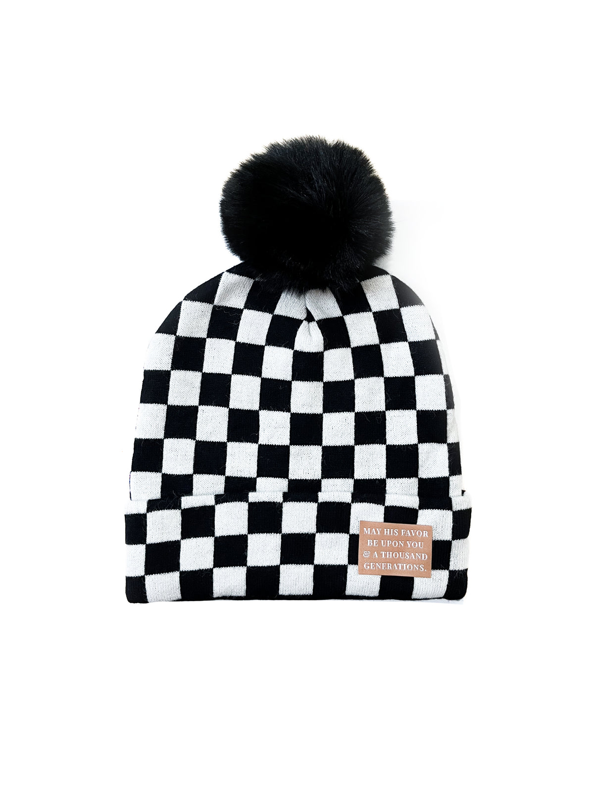 May His Favor Checker Pom Beanie