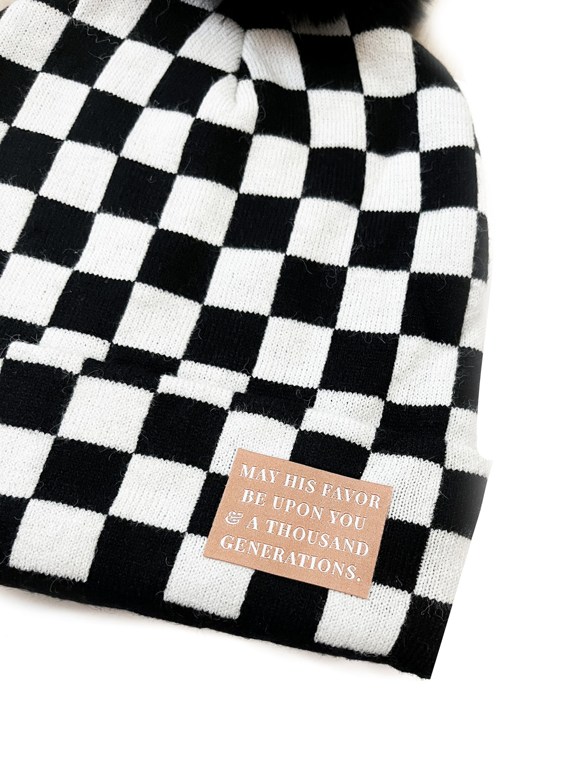 May His Favor Checker Pom Beanie
