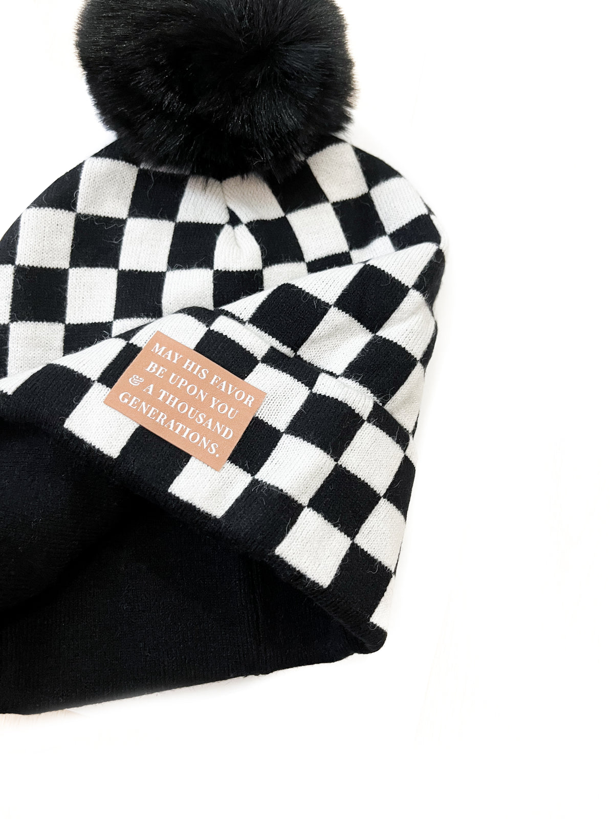 May His Favor Checker Pom Beanie