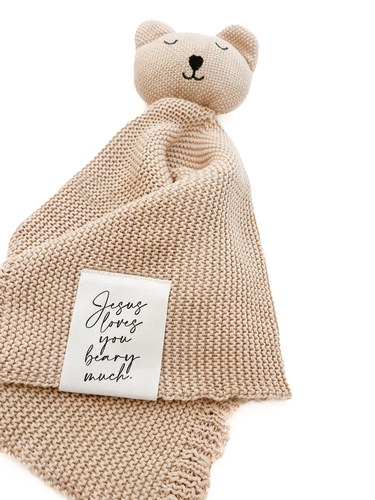 Jesus Loves You Beary Much Bear Knit Blankie