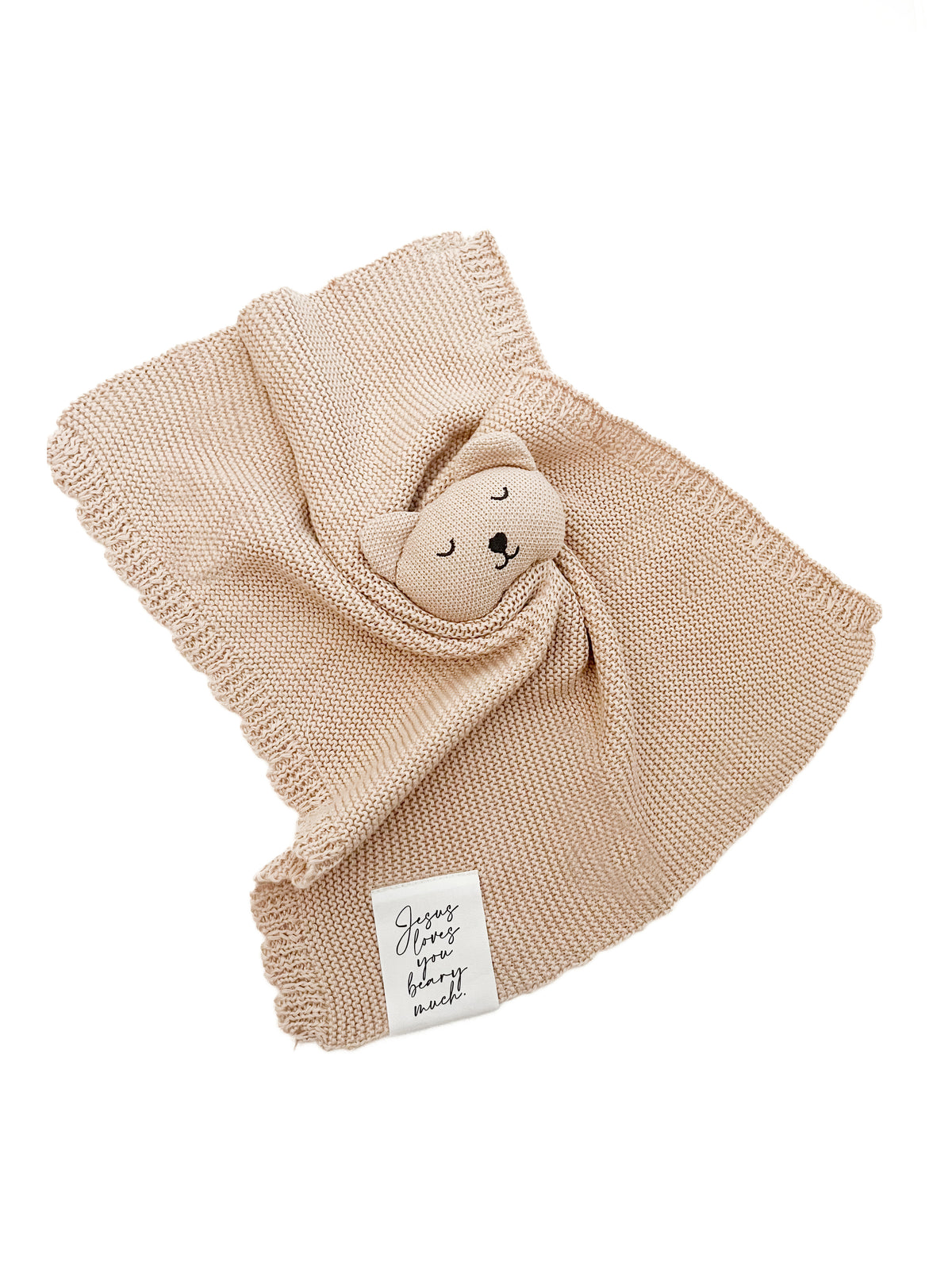 Jesus Loves You Beary Much Bear Knit Blankie