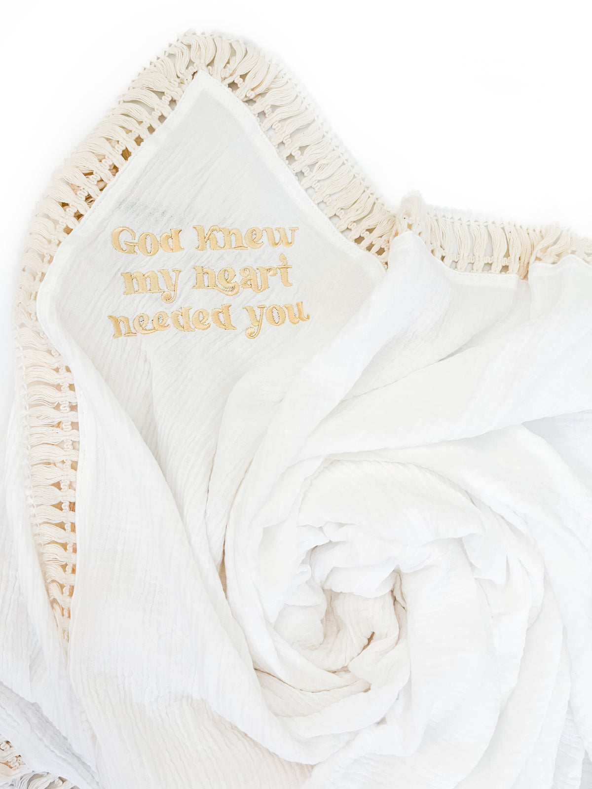 God Knew My Heart Needed You Tassel Swaddle Blanket