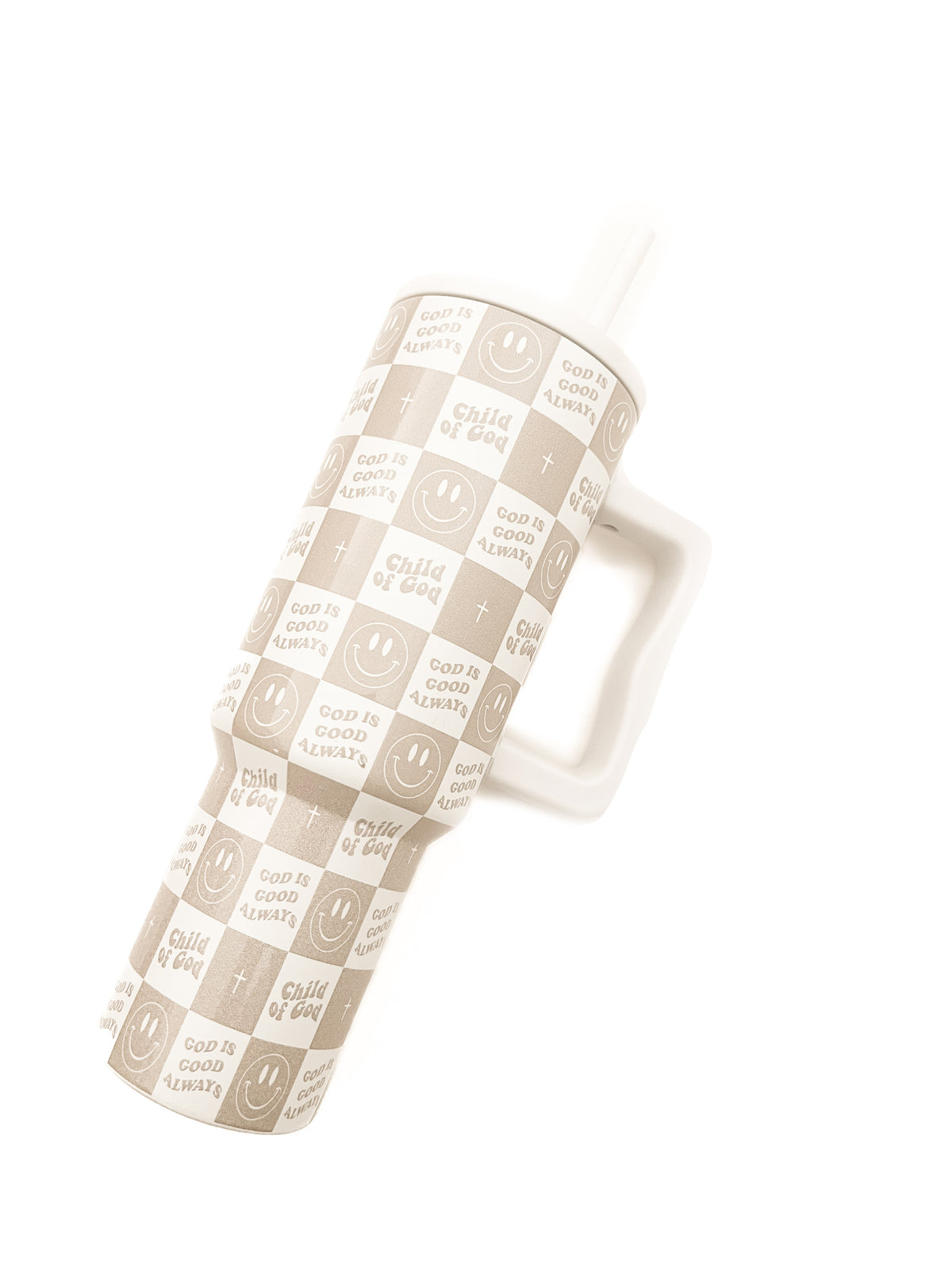 Checkered Child of God Handle Tumbler