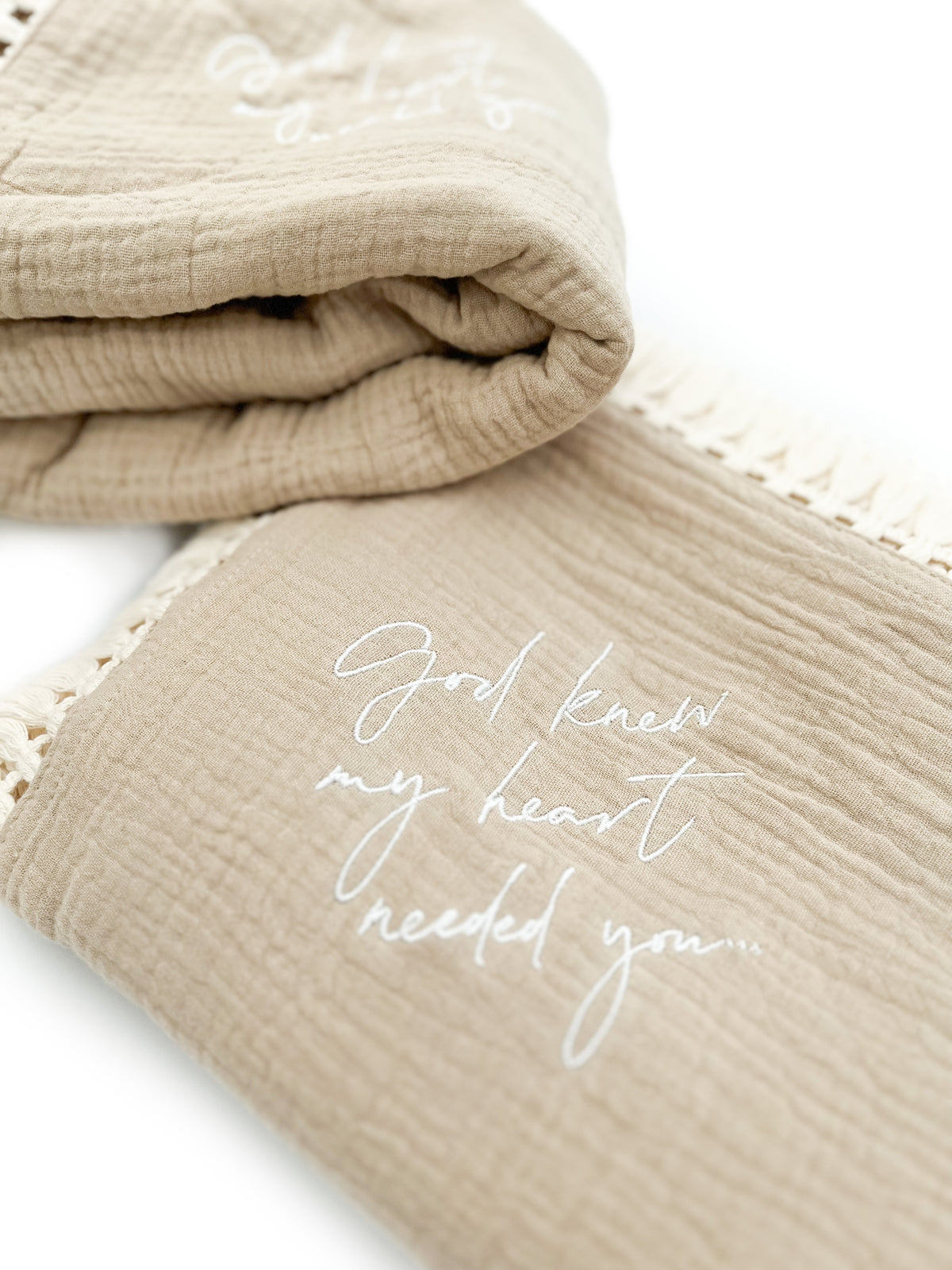 God Knew My Heart Needed You Tan Tassel Swaddle Blanket