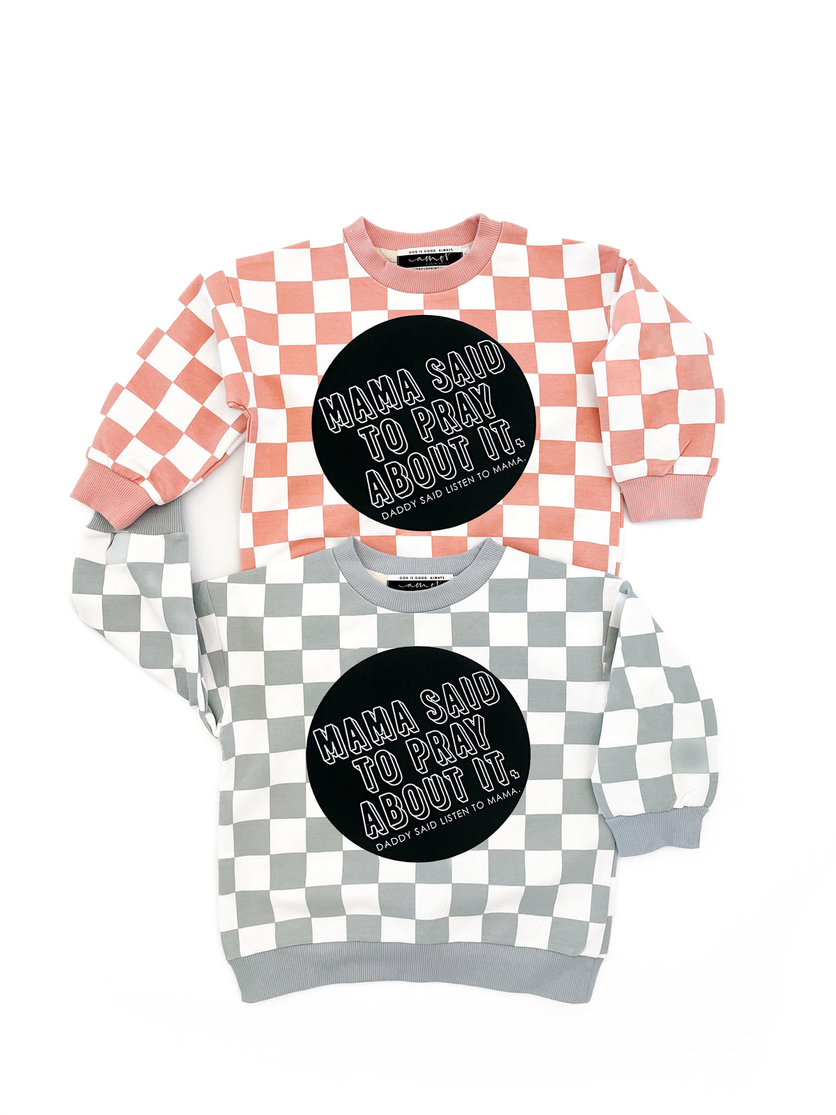 Mama Said To Pray About It Checker Crewneck Sweater