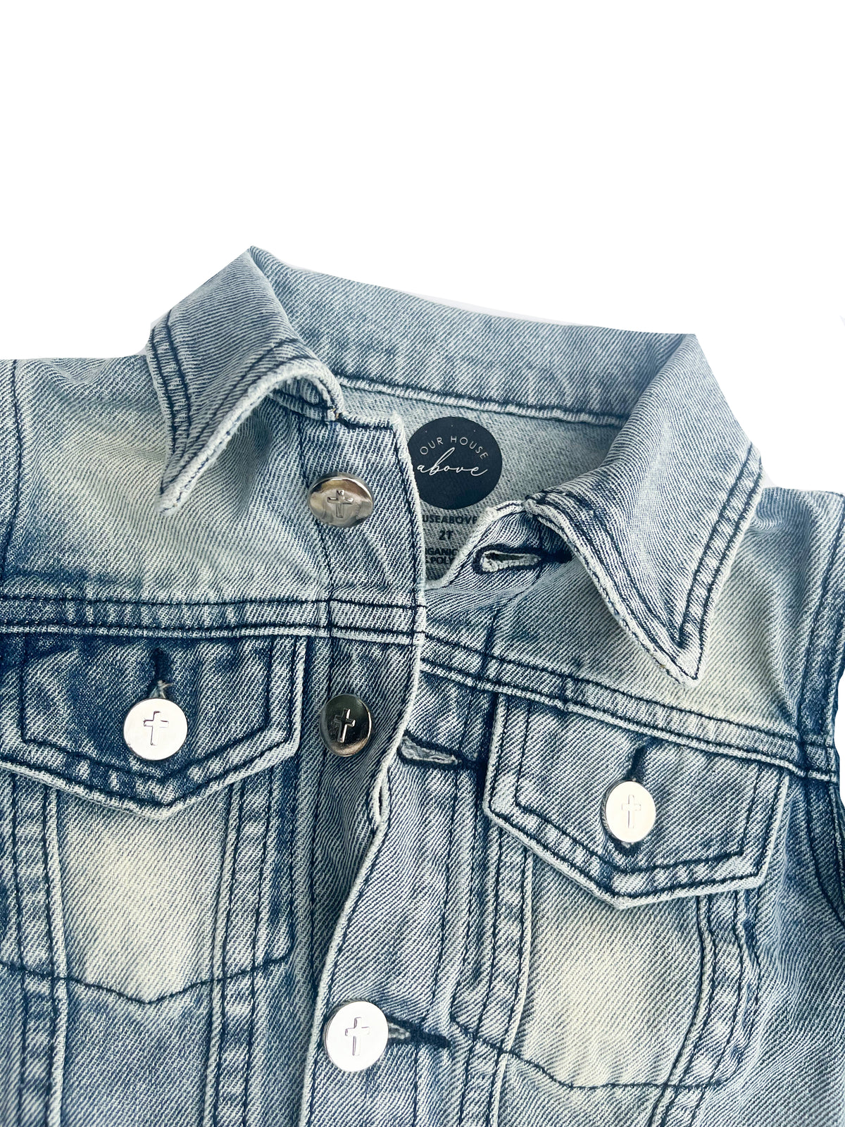 Jesus Loves Me Embroidered Distressed Denim Vest