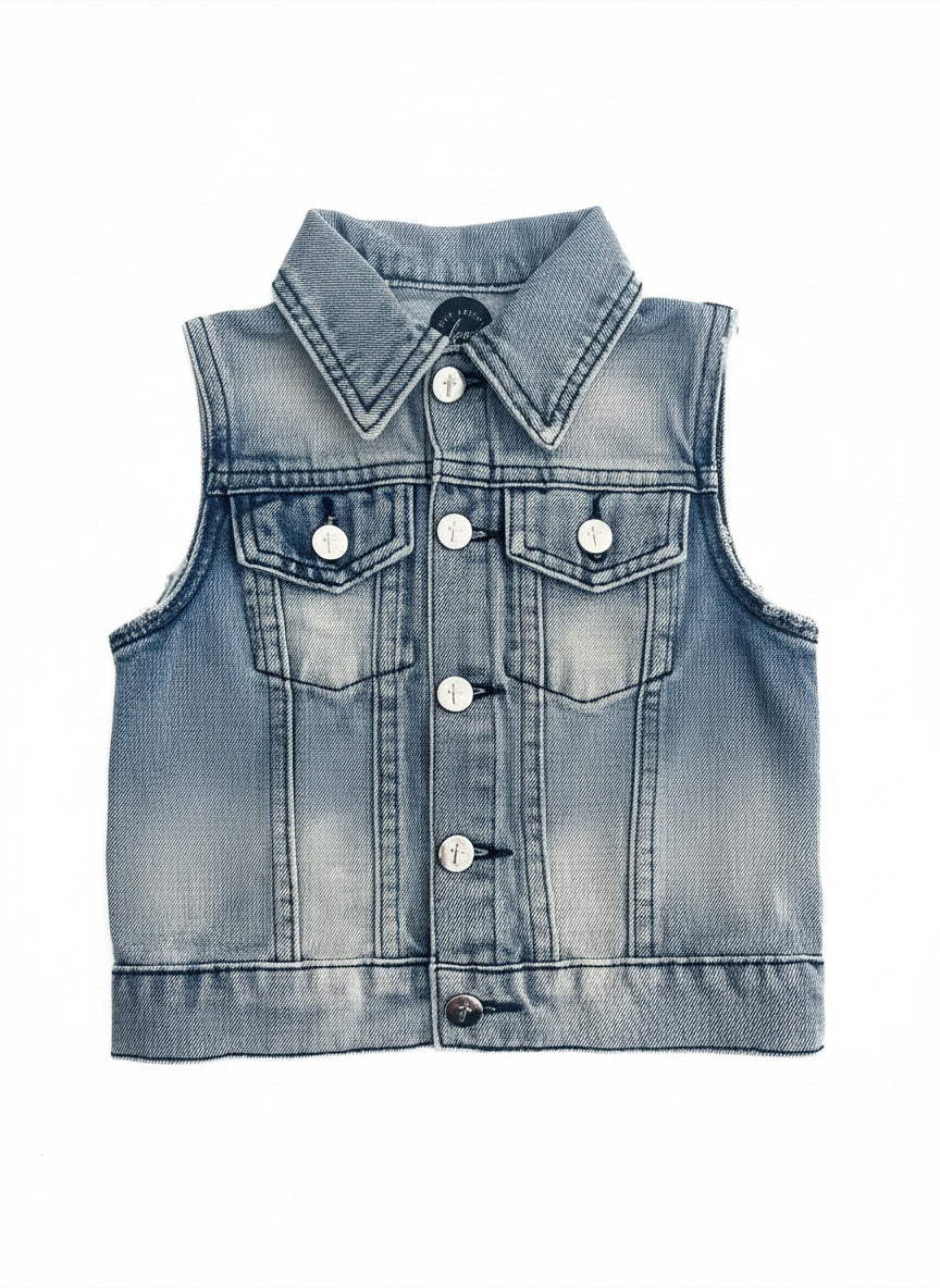 Jesus Loves Me Embroidered Distressed Denim Vest