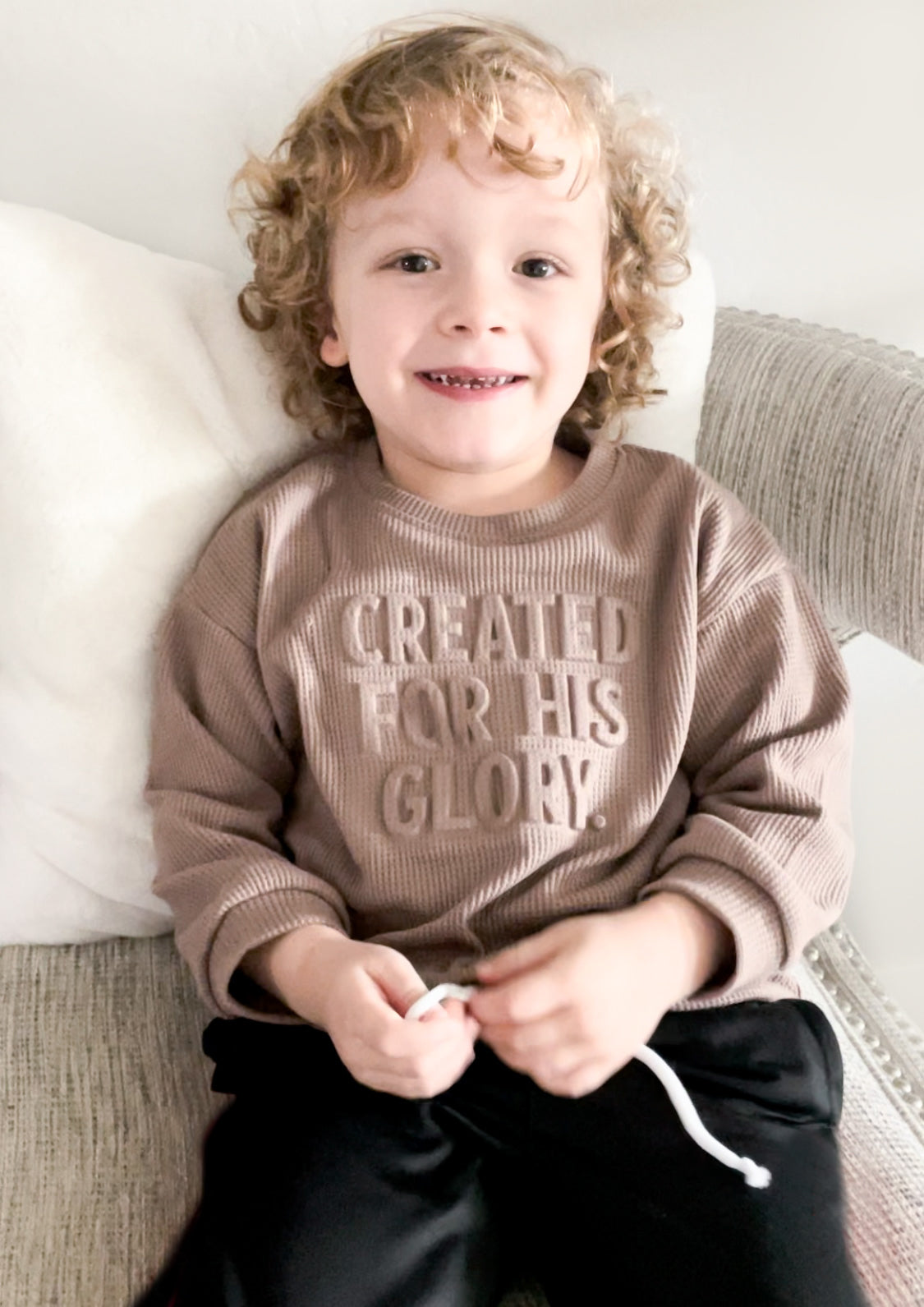 Created for His Glory Cinched Waffle Toddler Sweater