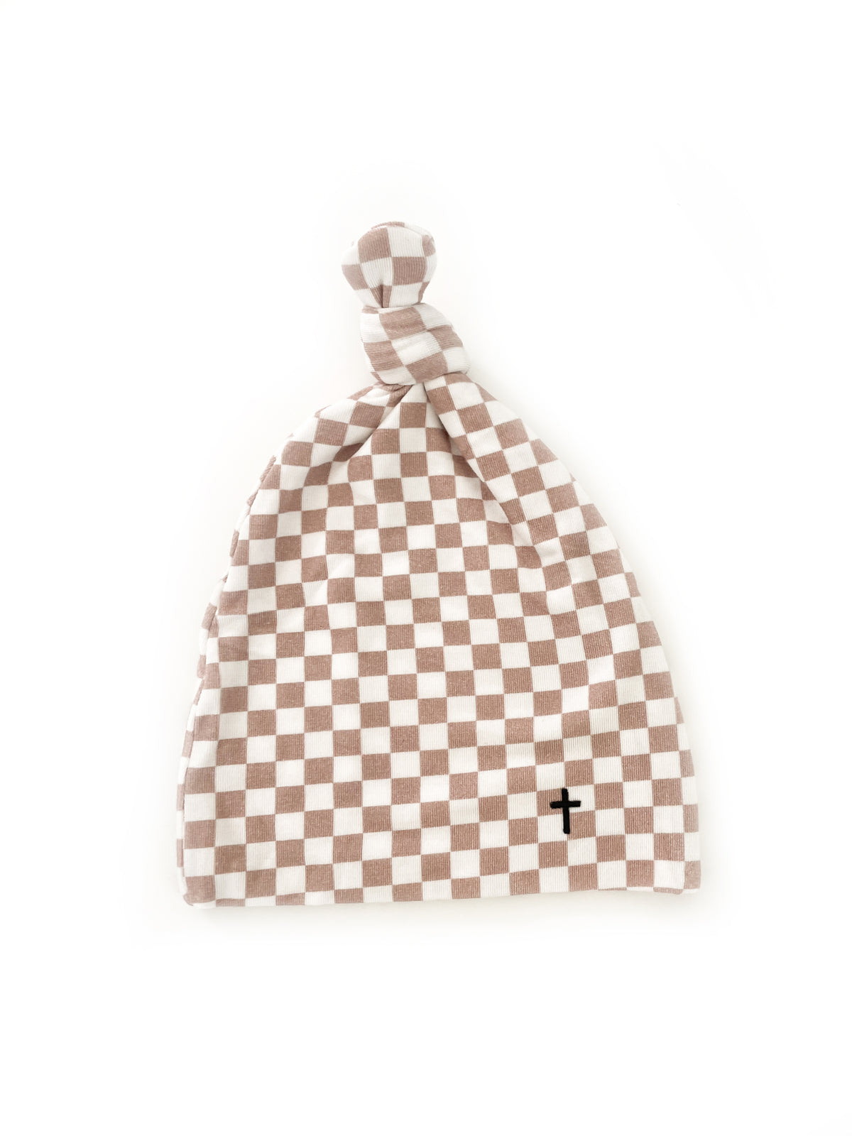 Checker Topknot Baby Beanie