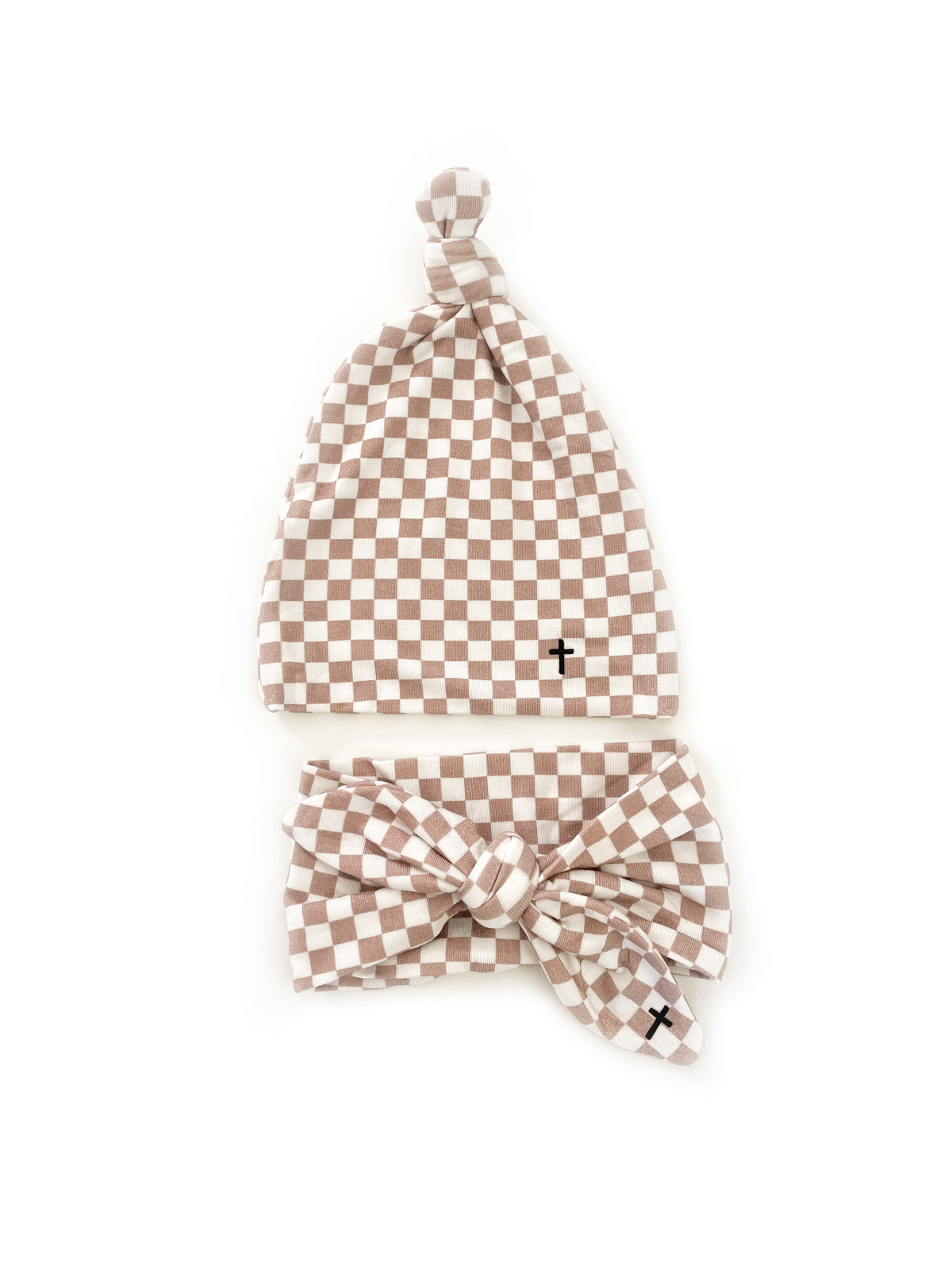 Checker Topknot Baby Beanie